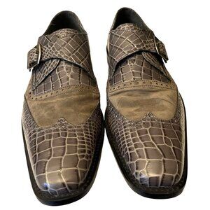 Mens Stacy Adams 10.5M Crocodile Print Leather Monk Strap Dress Shoes Brown